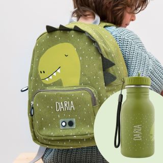 Kindergarten-Set Dino, Rucksack und Flasche personalisierbar