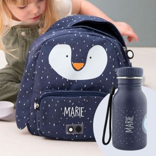 Kindergarten-Set Pinguin, Rucksack und Flasche personalisierbar