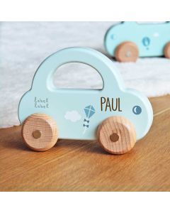 Holz-Spielzeugauto blau mit Name