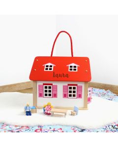 Puppenhaus Spielhaus Koffer aus Holz mit Zubehör