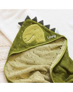 Serviette pour bébé Dino avec capuche personnalisable